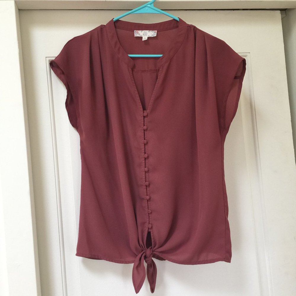 Pink Rose button down short sleeved tie waist blouse